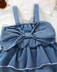 Bow Denim Peplum Romper