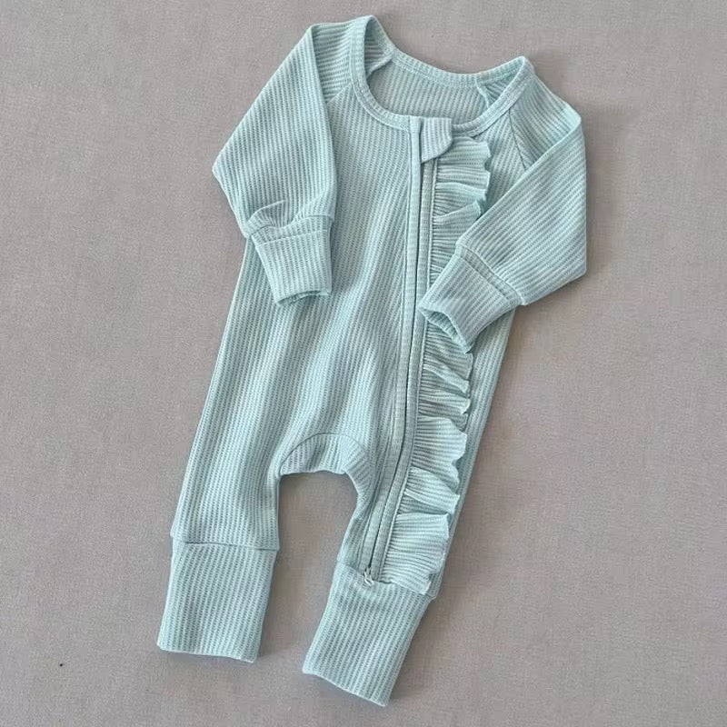 Ribbed Ruffle Zip Romper