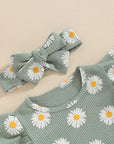 3pcs Floral Bow Shorts Set