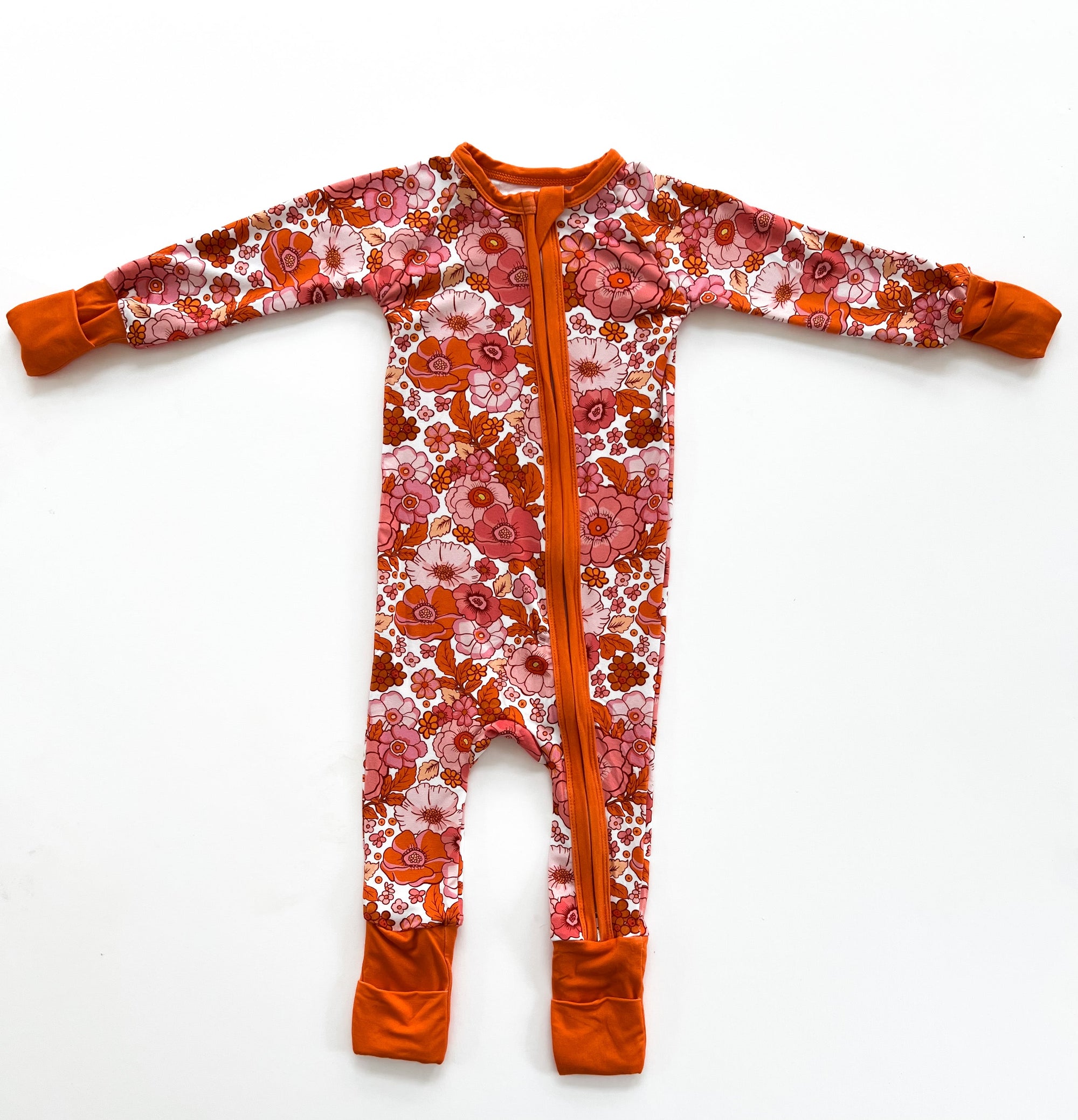 Orange Bloom Bamboo Footie