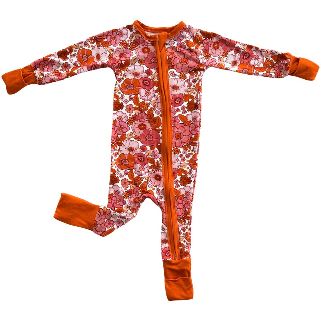 Orange Bloom Bamboo Footie