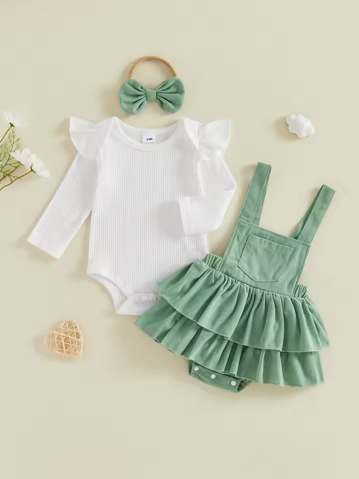 Autumn Corduroy Ruffle Pinafore Set