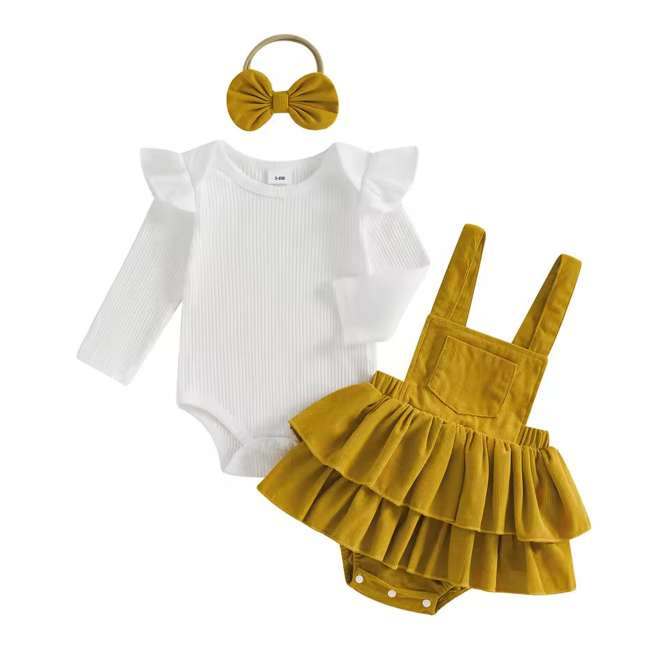 Autumn Corduroy Ruffle Pinafore Set