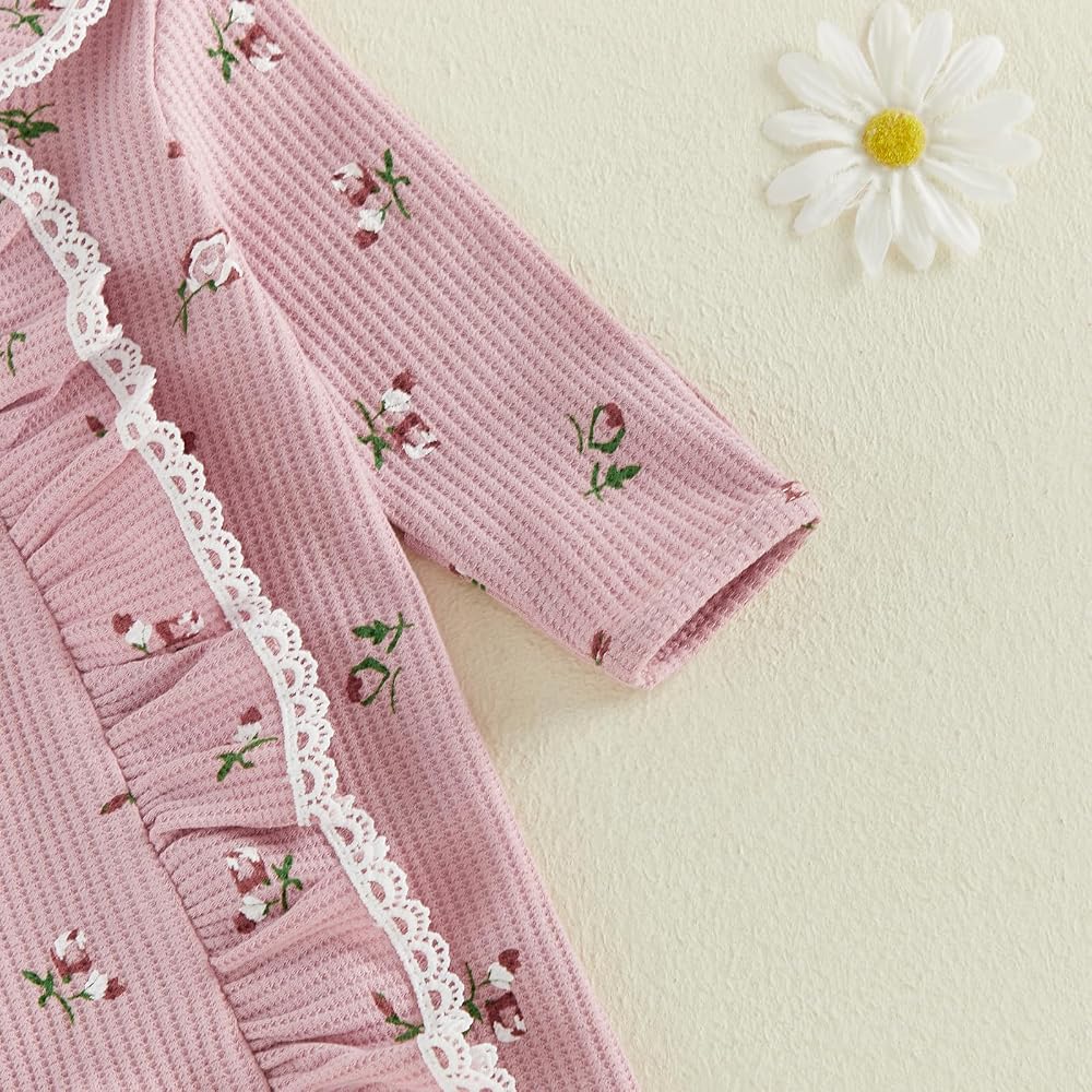 Vintage Bloom Waffle Knit Ruffle Footie &amp; Bow Set
