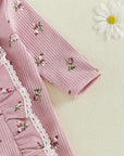 Vintage Bloom Waffle Knit Ruffle Footie & Bow Set