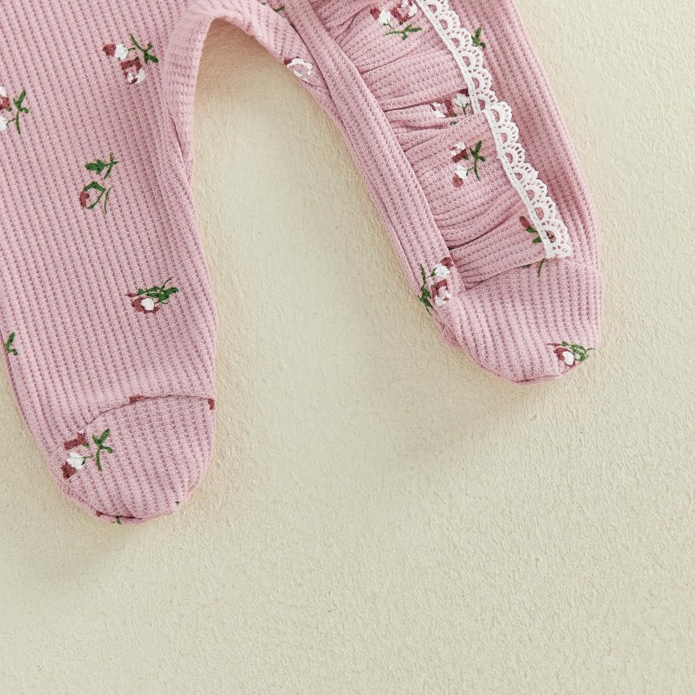 Vintage Bloom Waffle Knit Ruffle Footie &amp; Bow Set