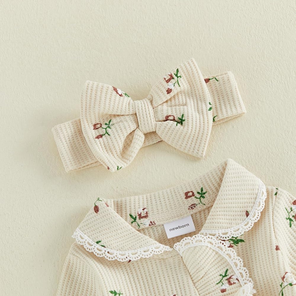 Vintage Bloom Waffle Knit Ruffle Footie &amp; Bow Set
