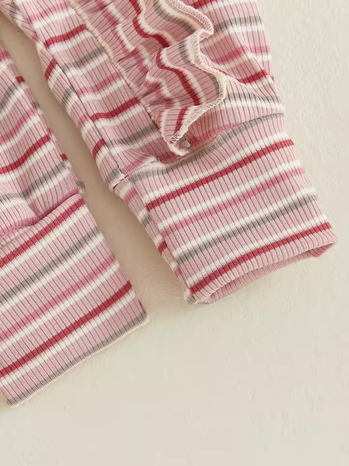 Pastel Stripe Ruffle Zip Romper Bow Set