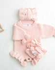 Chunky Knit Ruffle Romper - Blush Pink