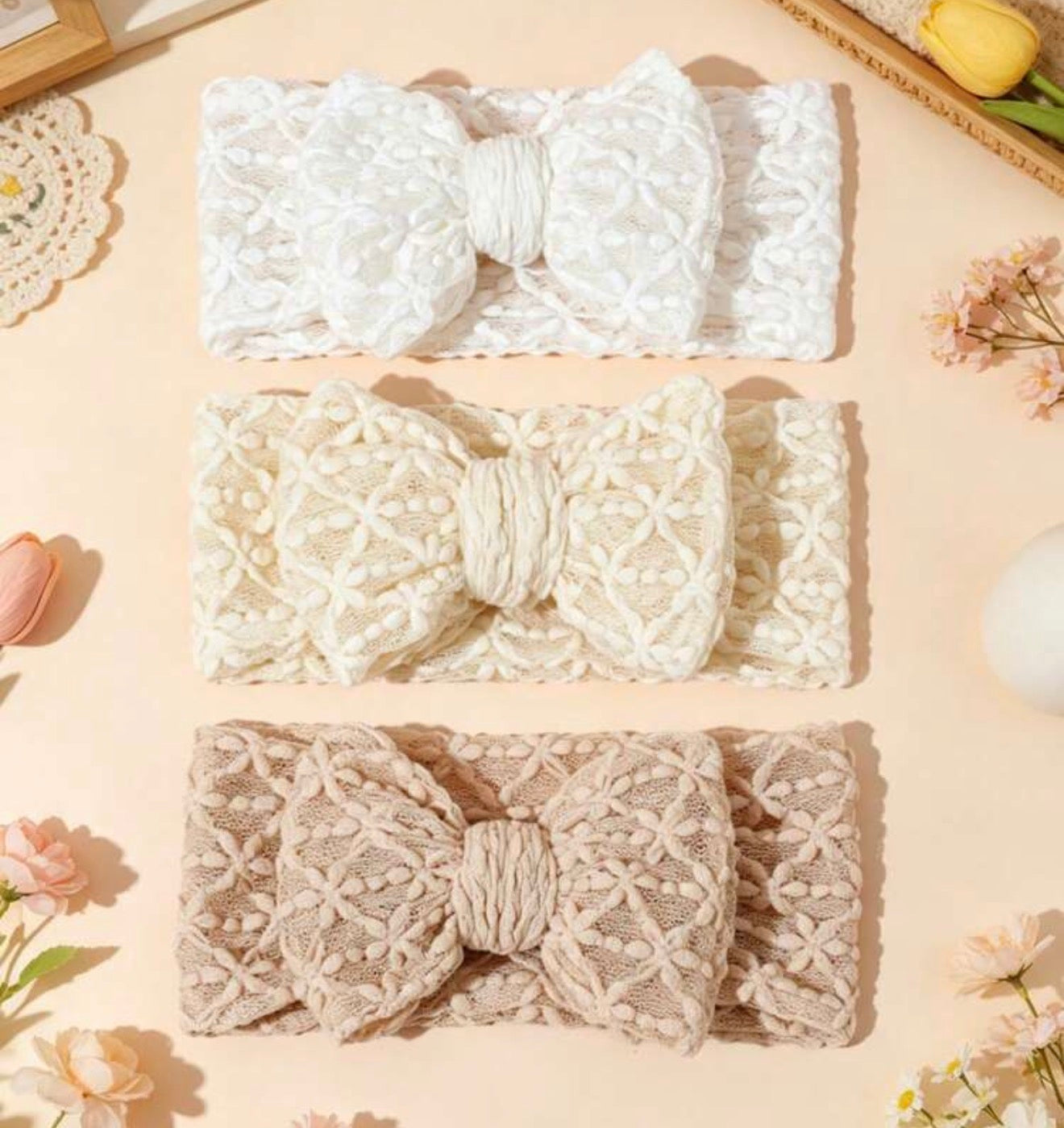 Lace Bow Baby Headband Set (3-Pack)