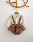 Vintage Embroidered Floral Suspender Skirt Set
