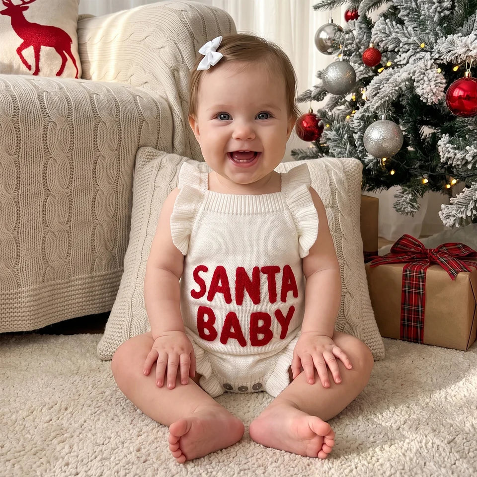 Santa Baby Knit Ruffle Romper