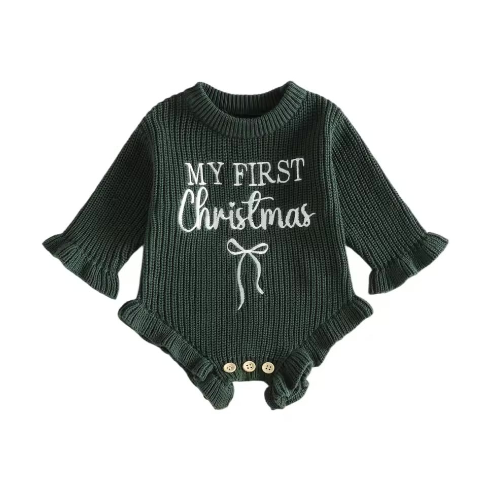 First Christmas Ruffle Sweater Romper
