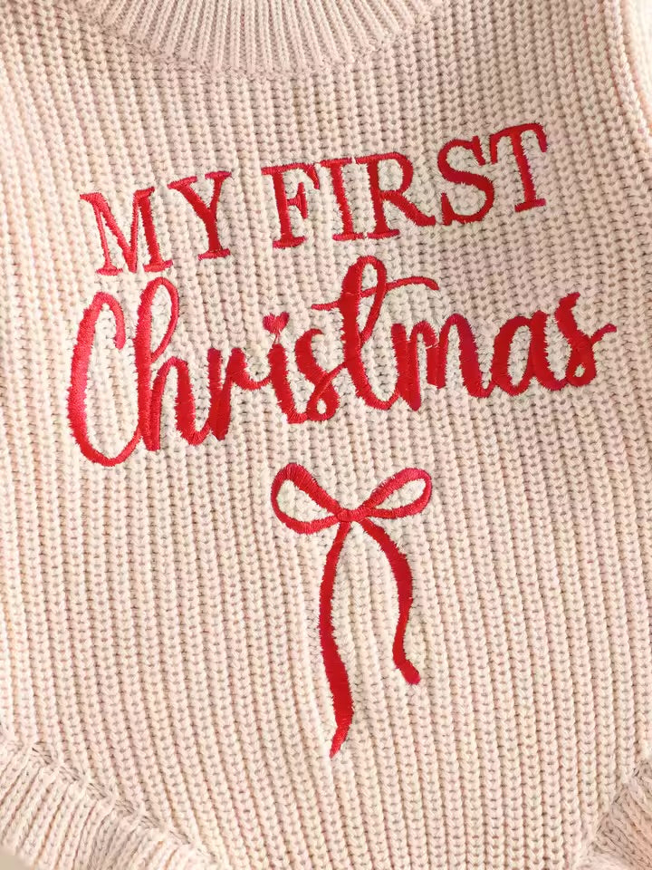 First Christmas Ruffle Sweater Romper