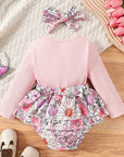 2pcs Floral Bow Romper Set