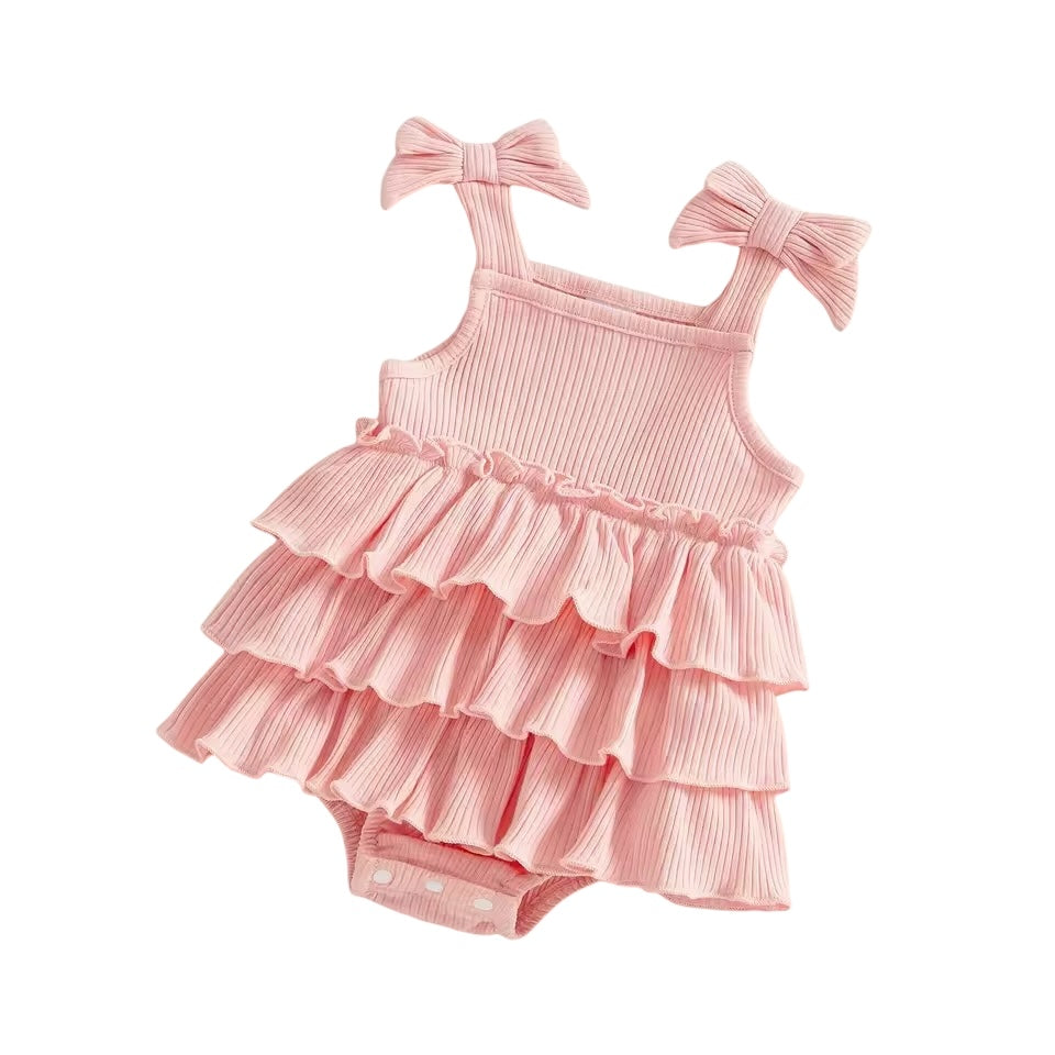 Bella Bow Ribbed Ruffle Romper