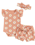 3pcs Floral Bow Shorts Set