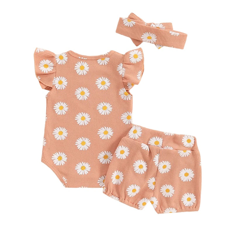 3pcs Floral Bow Shorts Set