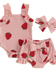 Strawberry Bow Romper Set