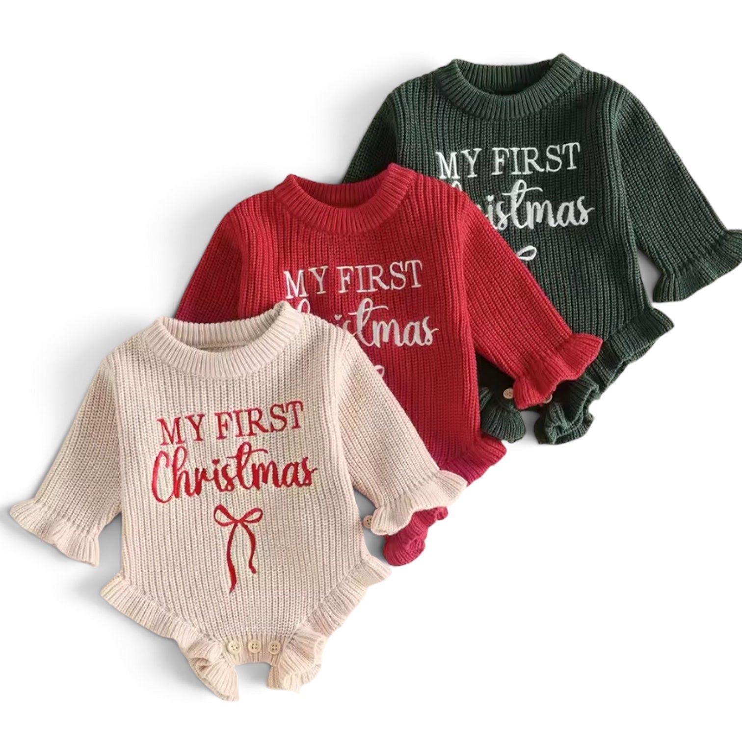 First Christmas Ruffle Sweater Romper