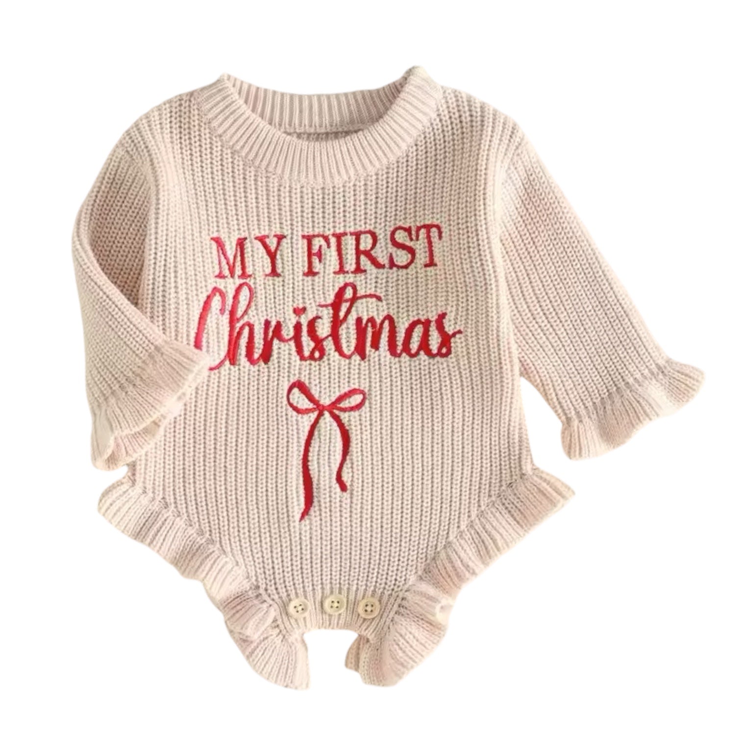 First Christmas Ruffle Sweater Romper