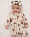 Pink Football Bow Baby Ruffle Footie