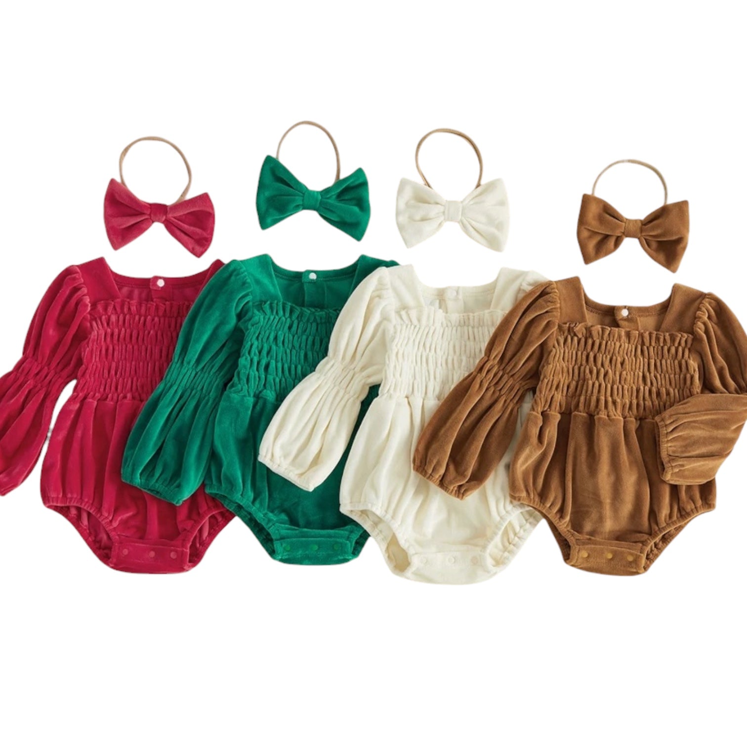 Smocked Velvet Romper + Bow