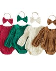 Smocked Velvet Romper + Bow