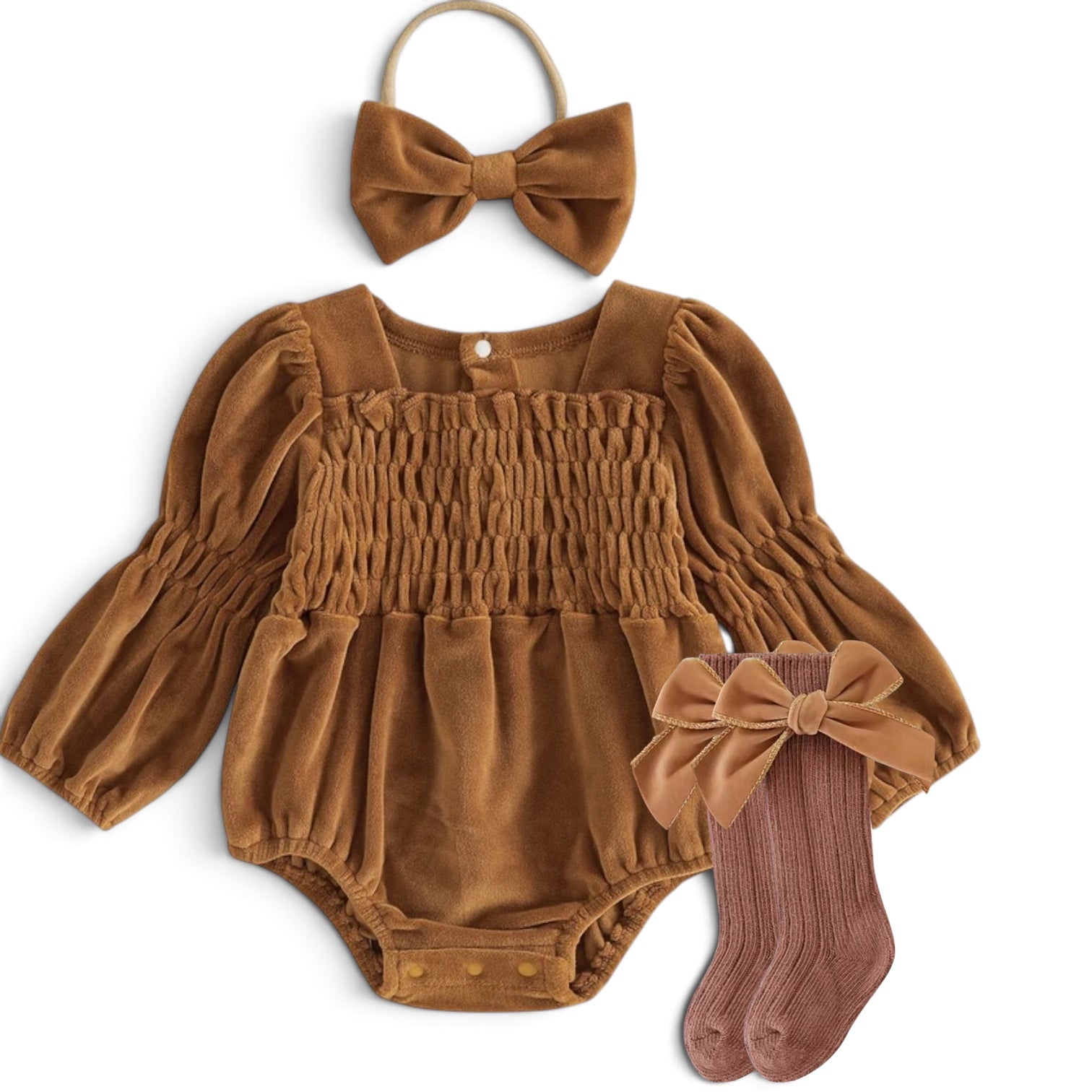 Smocked Velvet Romper + Bow