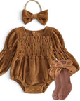 Smocked Velvet Romper + Bow