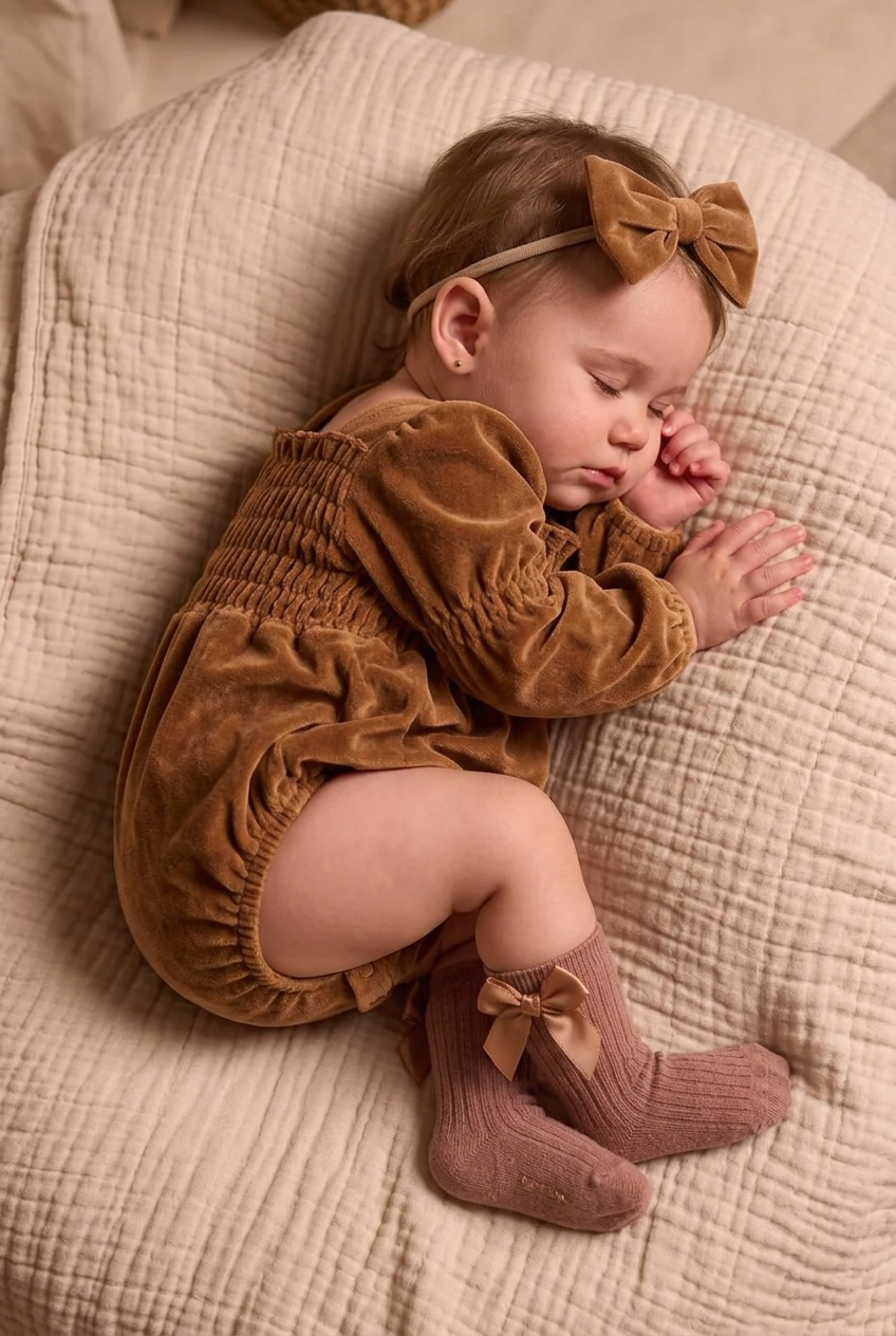 Smocked Velvet Romper + Bow