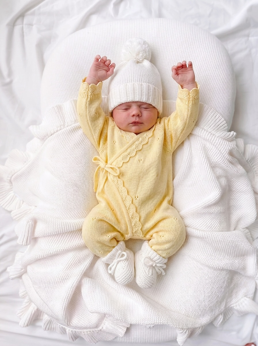 Heirloom Lace Knit Wrap Romper Yellow