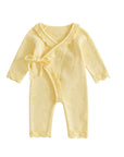 Heirloom Lace Knit Wrap Romper Yellow
