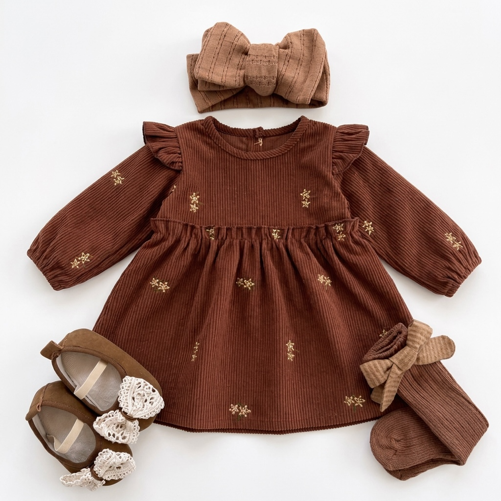 Classic Floral Corduroy Dress