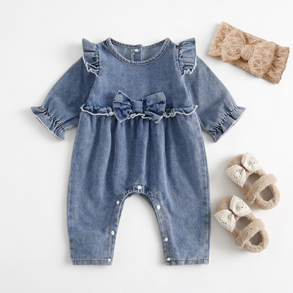 Sweetheart Denim Bow Romper