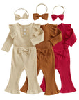 3Pcs Flared Pants Ribbed Set