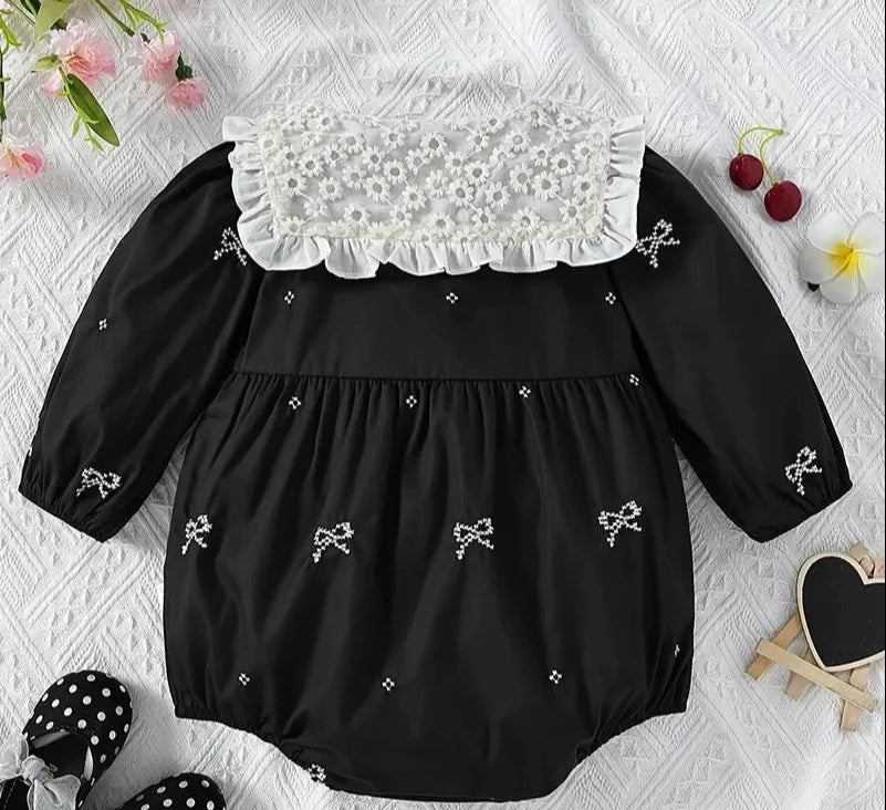 Bowknot Collar Lace Romper