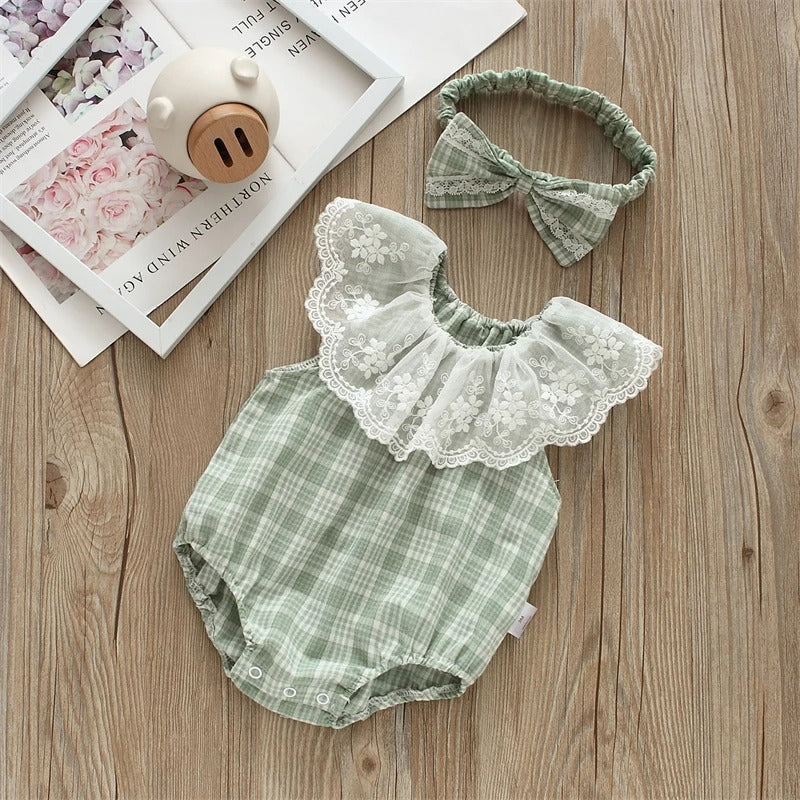 2PCS Plaid Lace Bodysuits