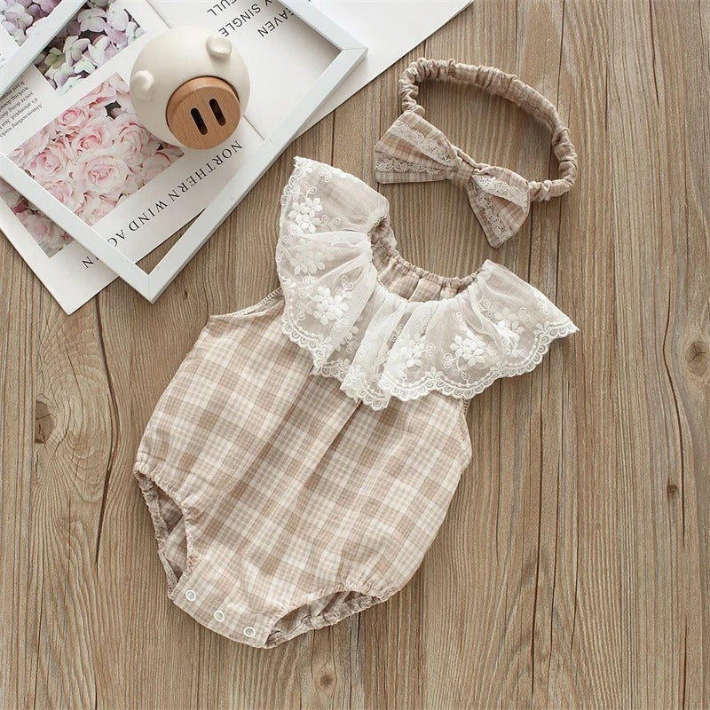 2PCS Plaid Lace Bodysuits