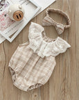 2PCS Plaid Lace Bodysuits