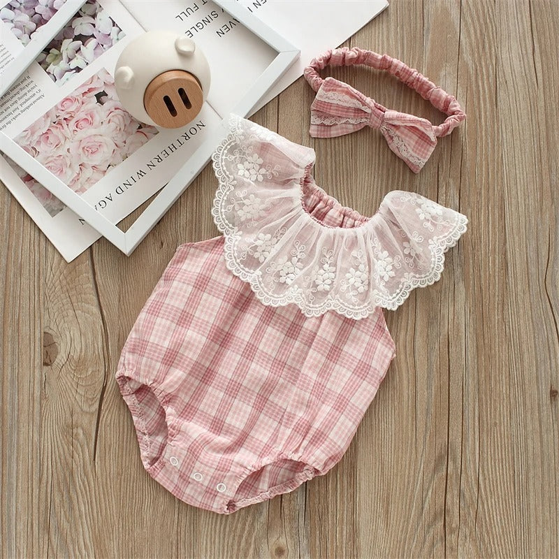 2PCS Plaid Lace Bodysuits