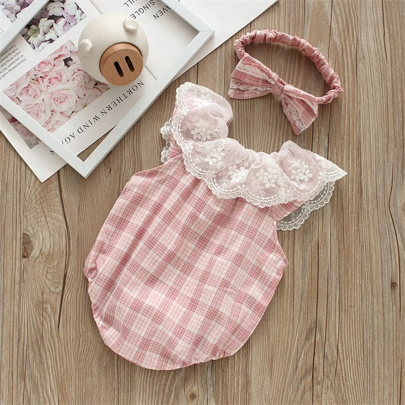 2PCS Plaid Lace Bodysuits