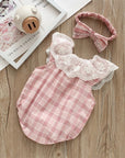 2PCS Plaid Lace Bodysuits