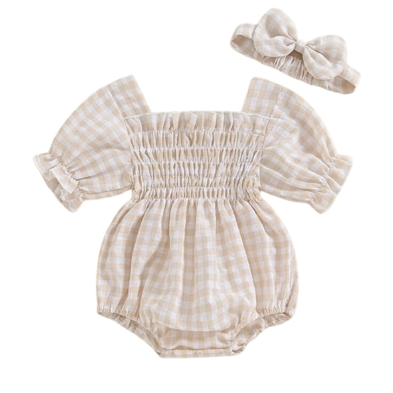 2pcs Plaid Bubble Romper