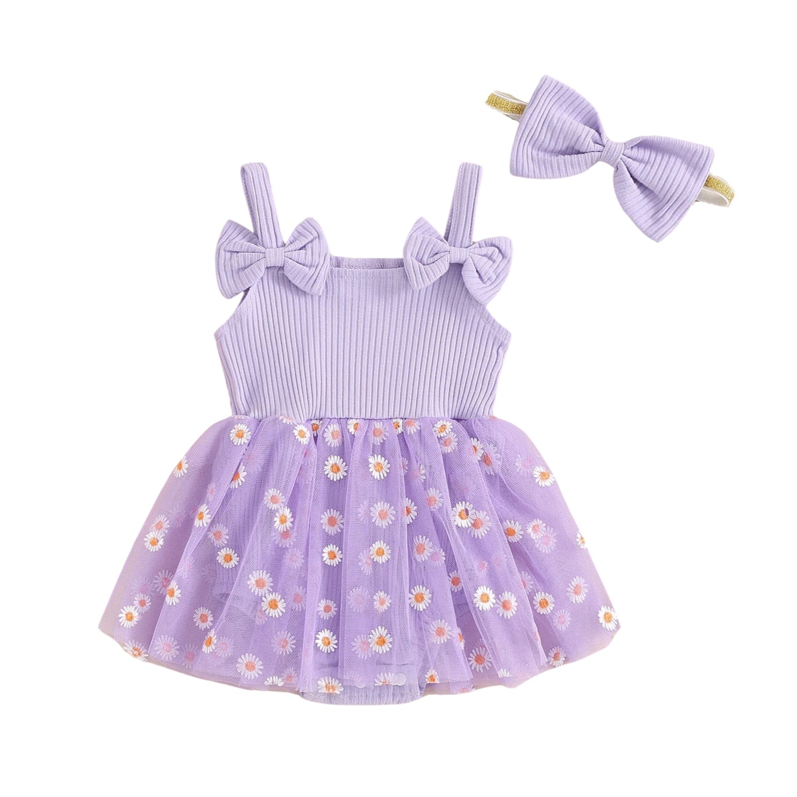 Bow Sleeve Daisy Tutu Romper