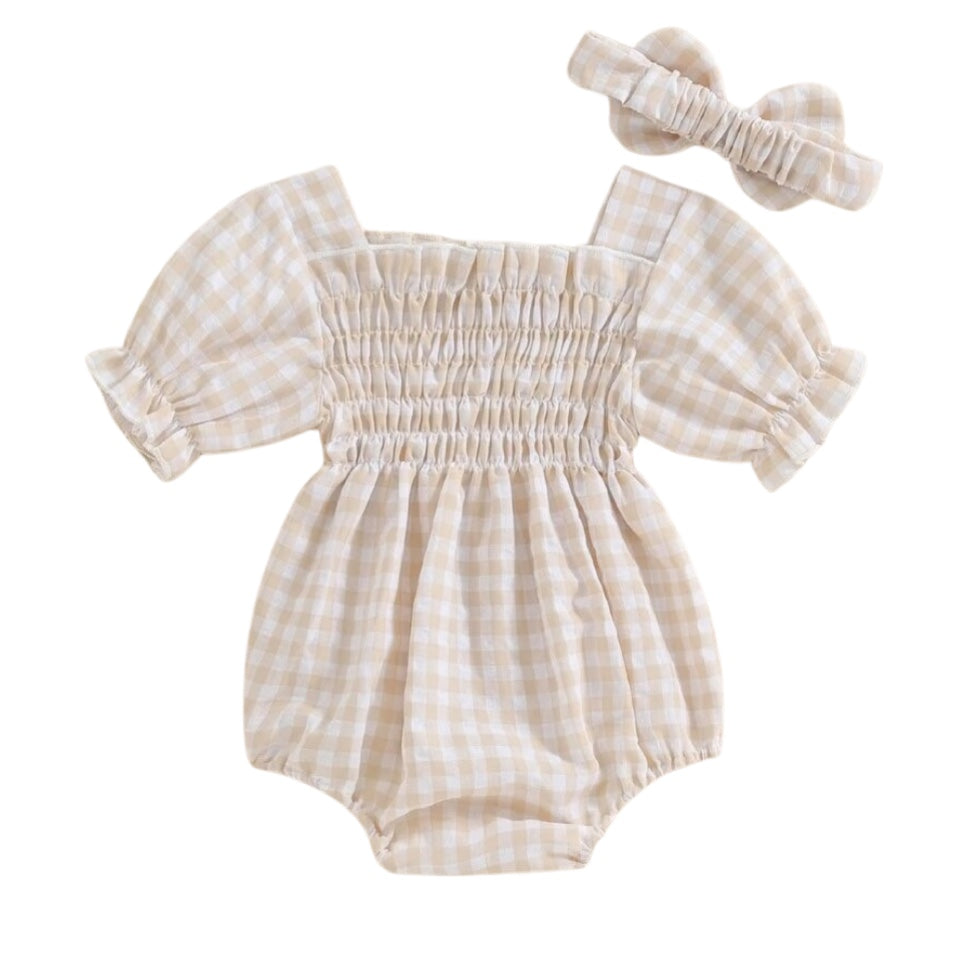 2pcs Plaid Bubble Romper