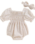 2pcs Plaid Bubble Romper