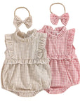 2pcs Ruffle Plaid Romper