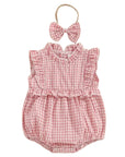 2pcs Ruffle Plaid Romper